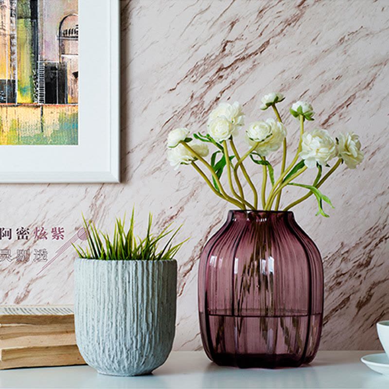 揖美 客厅水培插花玻璃花瓶透明欧式样板房摆件软装 短款图片