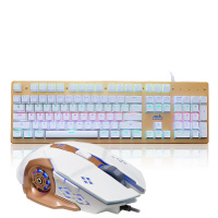 黄金斗士机械RGB发光键盘鼠标套装 有线USB薄膜机械键盘 发光背光拔插轴键盘金色