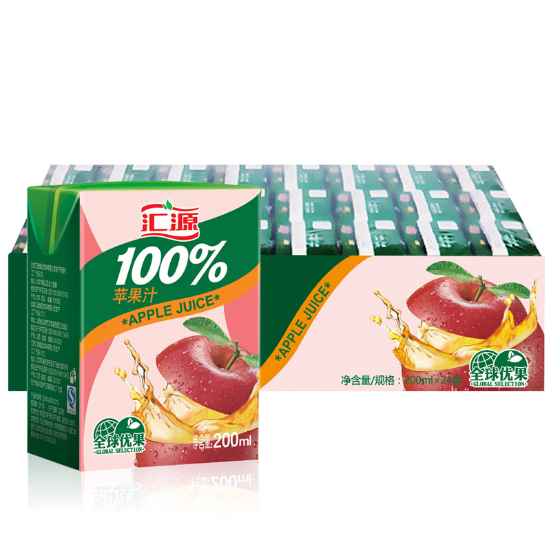 汇源果汁100%浓缩纯果汁 苹果汁饮料200ml*24盒