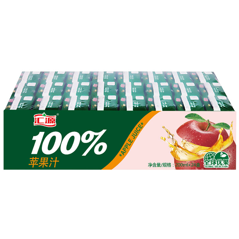 汇源果汁100%浓缩纯果汁 苹果汁饮料200ml*24盒