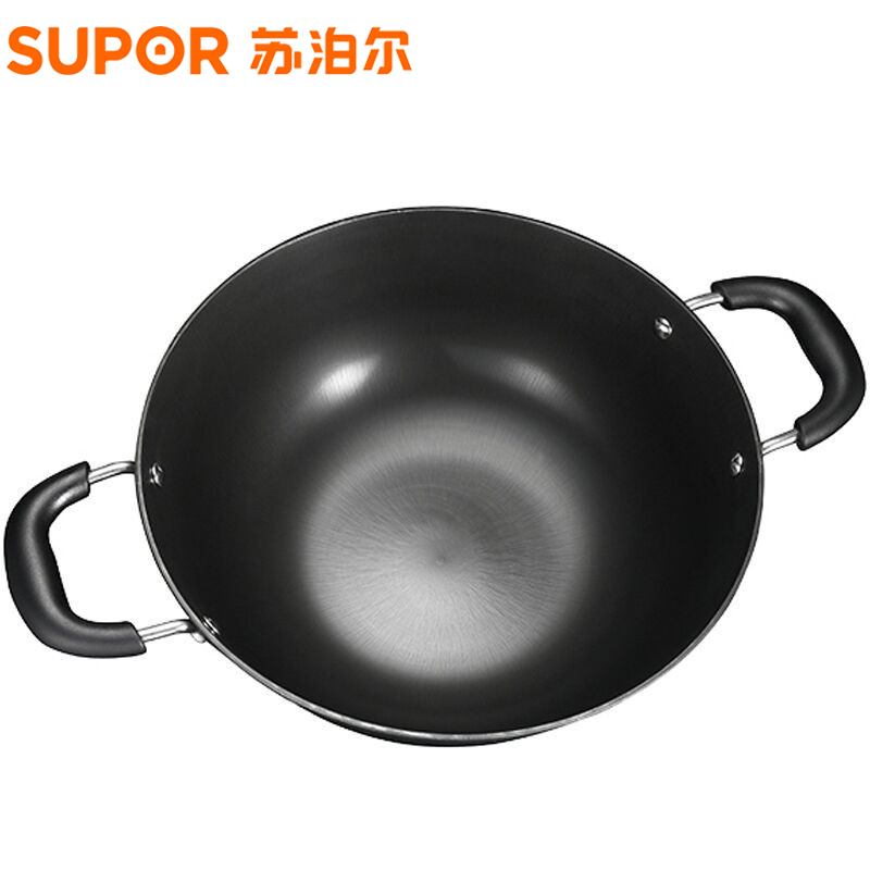 苏泊尔/SUPOR 双耳大炒锅FC34Y1深型精铸铁炒锅电磁炉,天燃气适用34CM