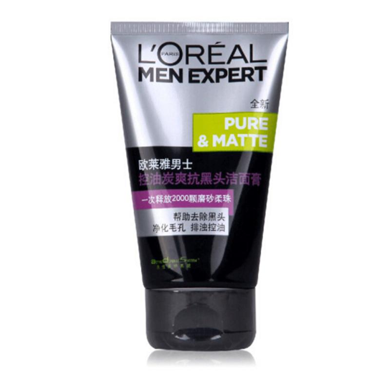 欧莱雅（LOREAL）男士控油炭爽抗黑头洁面膏100ml（男士洗面奶 洁面乳 帮助去黑头）