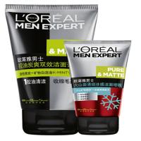 L'OREAL 欧莱雅 男士控油炭爽双效洁面膏100ml+火山岩洁面啫喱50ml