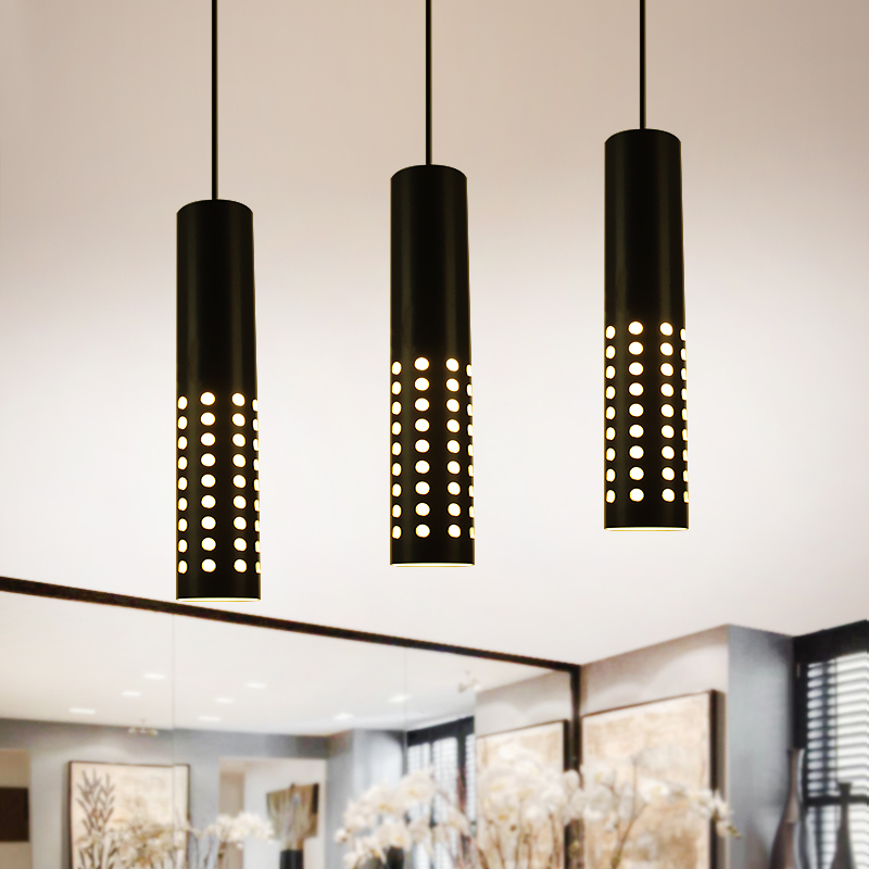 餐厅灯吧台咖啡厅前台北欧现代创意个性工业简约镂空圆管长筒吊灯