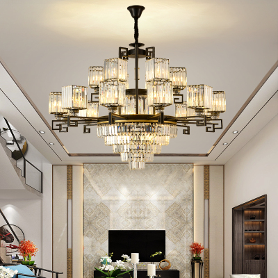 克罗斯塔 新中式轻奢客厅吊灯中国风茶室灯具简约现代水晶餐厅灯书房样板间灯具