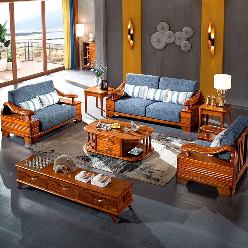 木屋子家具木质 北欧/宜家MUWUZI中式实木沙发乌金木沙发组合客厅家具现代实木布艺沙发小户型组合单人位双人沙发三人沙发
