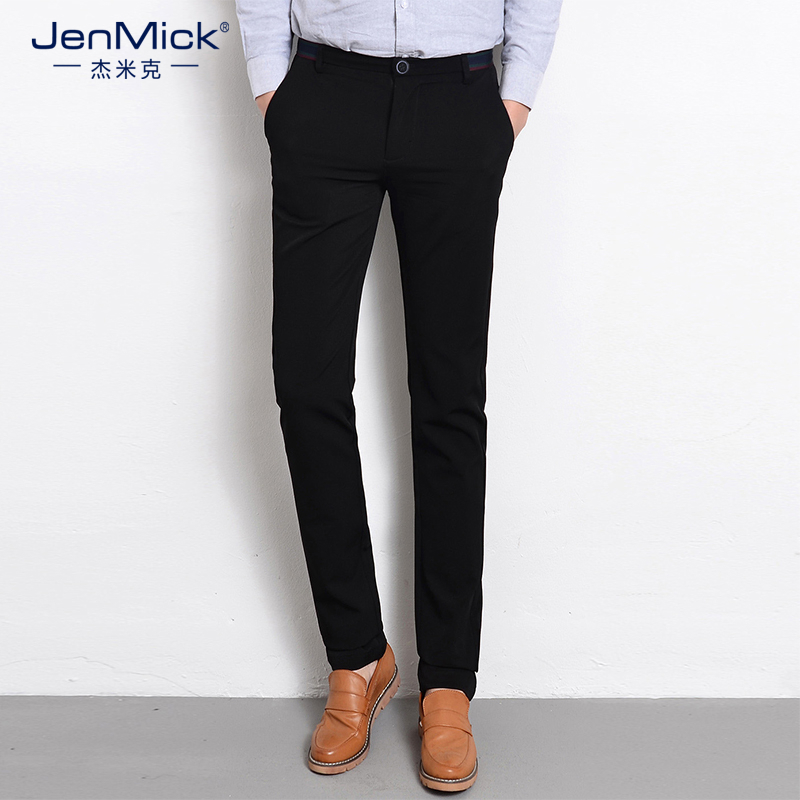 杰米克(JenMick)时尚男裤春夏薄款纯黑色弹力男士牛仔裤欧版修身小脚直筒长裤