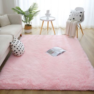 北欧地毯卧室长毛绒ins地毯客厅网红同款地垫房间床边毯满铺可爱 纯色粉色 100X200厘米澜思呢
