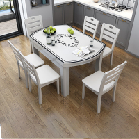 天惠子 餐桌 木质实木餐桌椅组合玻璃餐桌折叠伸缩现代简约钢化玻璃圆形吃饭桌子