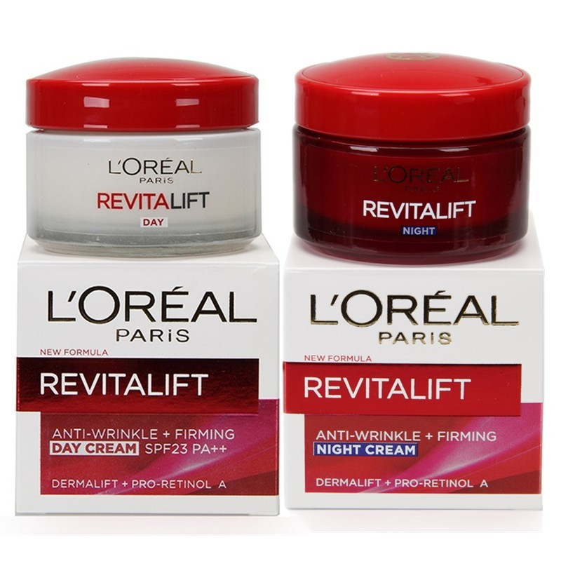 欧莱雅(LOREAL)女士复颜抗皱系列 日霜50ml+晚霜50ml 日晚霜组合套装 保湿补水 滋润营养