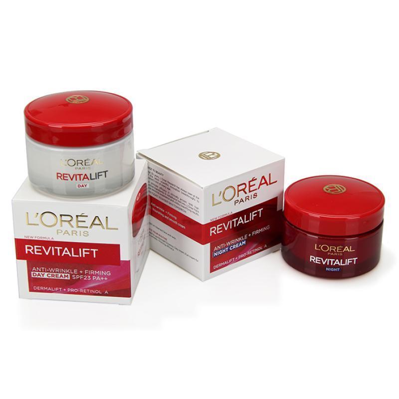 欧莱雅(LOREAL)女士复颜抗皱系列 日霜50ml+晚霜50ml 日晚霜组合套装 保湿补水 滋润营养