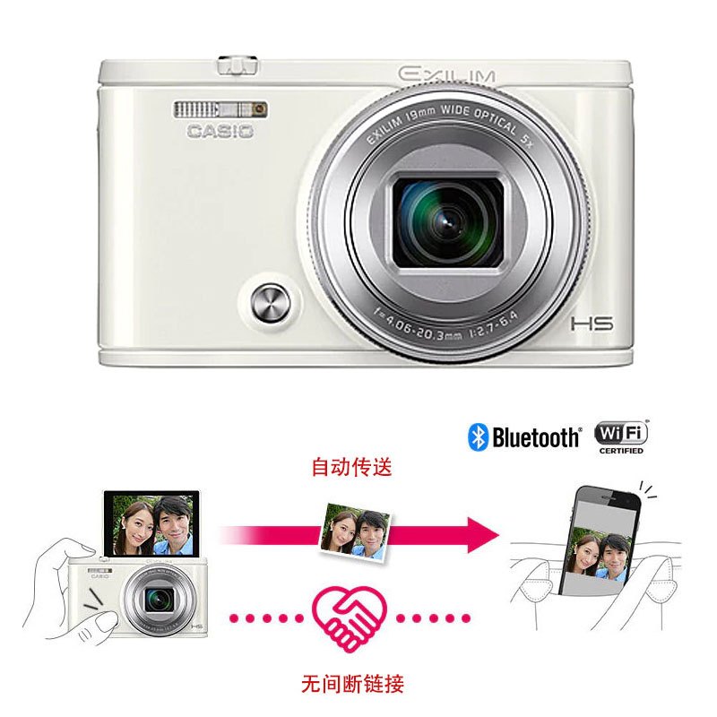 卡西欧(CASIO) EX-ZR5100自拍神器美颜数码相机蓝牙WiFi 白色