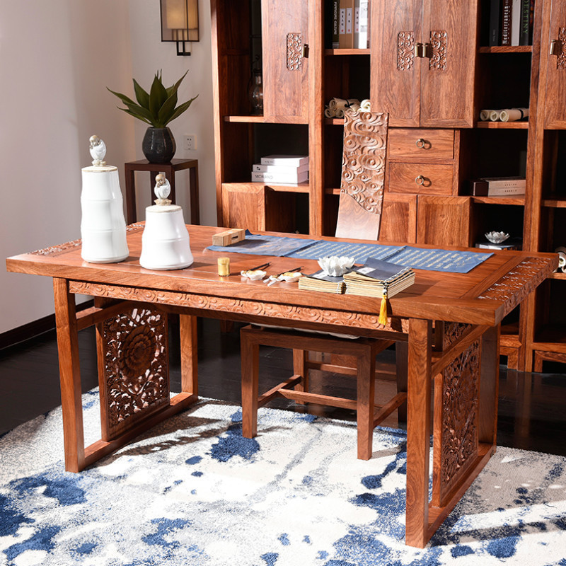 龙森家具 新中式红木书桌 实木红木书桌电脑桌刺猬紫檀组合办公写字台婚房家具