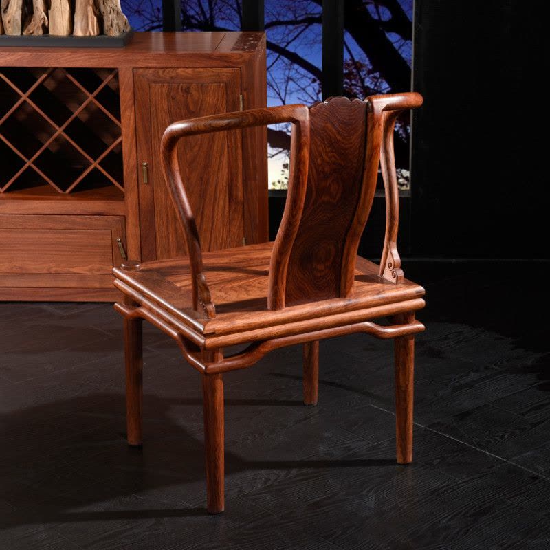 龙森家具 新中式红木刺猬紫檀书椅餐椅休闲椅雕花椅图片