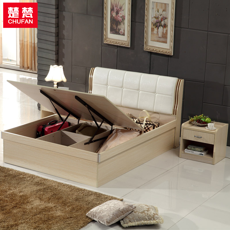 楚梵 现代简约板式床 储物床软包板式高箱多功能抽屉1.5 1.8米 双人收纳气动床 人造板床
