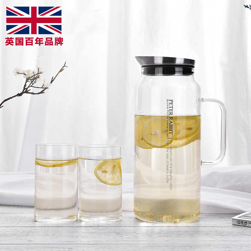 英国比得兔(Peter Rabbit)玻璃冷水壶套装家用果汁大容量耐热晾杯扎壶过滤茶壶凉水壶