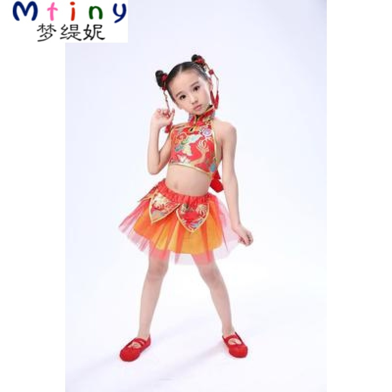 Mtiny六一儿童演出服男女童民族舞蹈服装幼儿肚兜腰鼓表演服哪吒中国风