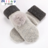 Mtiny 新品兔毛球手套女冬天学生韩版可爱全指连指羊毛双层加厚保暖