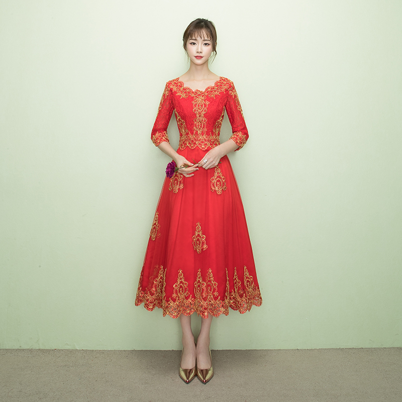 818款敬酒服新娘2020新款长款中式结婚衣服女红色婚宴礼服中国风婚礼