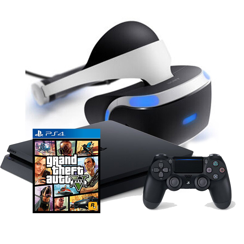 索尼(SONY)PlayStation VR眼镜 +GTA5+PS4 Slim 500g 主机 手柄家用体感游戏机 黑色