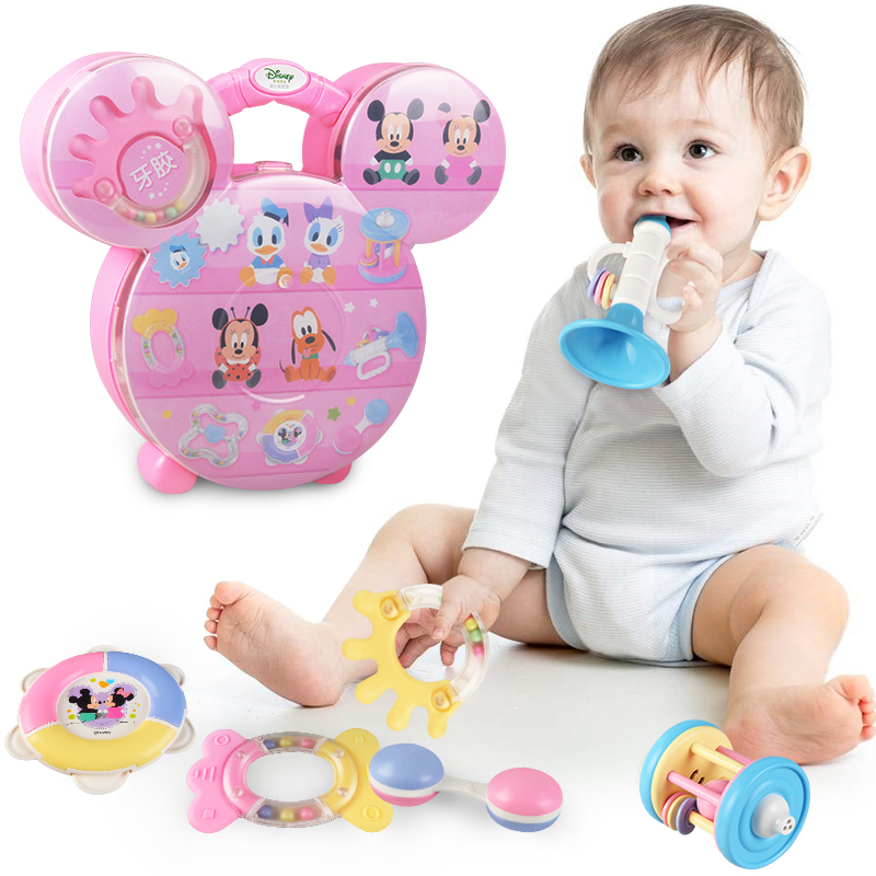 迪士尼 高品质摇铃牙胶8件套（送粉色米妮收纳盒）婴幼儿童玩具