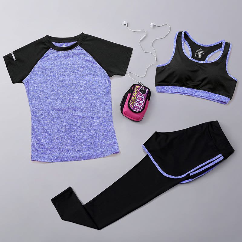 夏季瑜伽服运动套装女健身服显瘦健身房速干衣跑步服三件套跑步裤2017新款图片