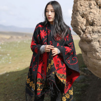 迪鲁奥(DILUAO)抖音网红[新款围巾]西藏行青海旅游斗篷围巾披肩两用加厚尼泊尔民族风空调披肩女冬季