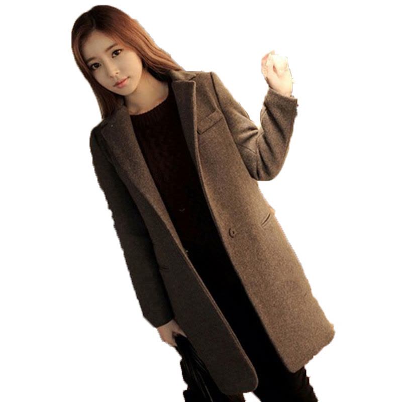902新款2017新品女装韩版修身中长款撞色直筒毛呢外套女学生反季呢子大衣定制图片