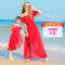 qma新款泰国修身沙滩裙女夏2017新款三亚海边度假连衣裙红色雪纺长裙定制
