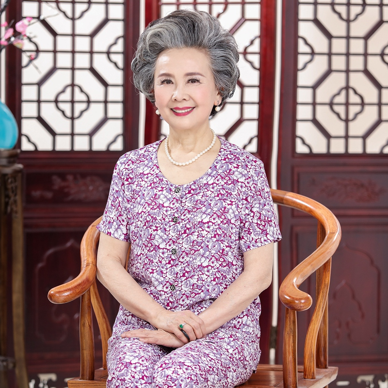 bw9新款奶奶装夏装套装6070岁妈妈中老年人女装老太太棉绸老人衣服