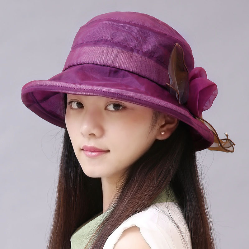 bw9新款韩版女帽薄款透气雪纺女士遮阳太阳帽显脸小纱帽夏季沙滩帽子