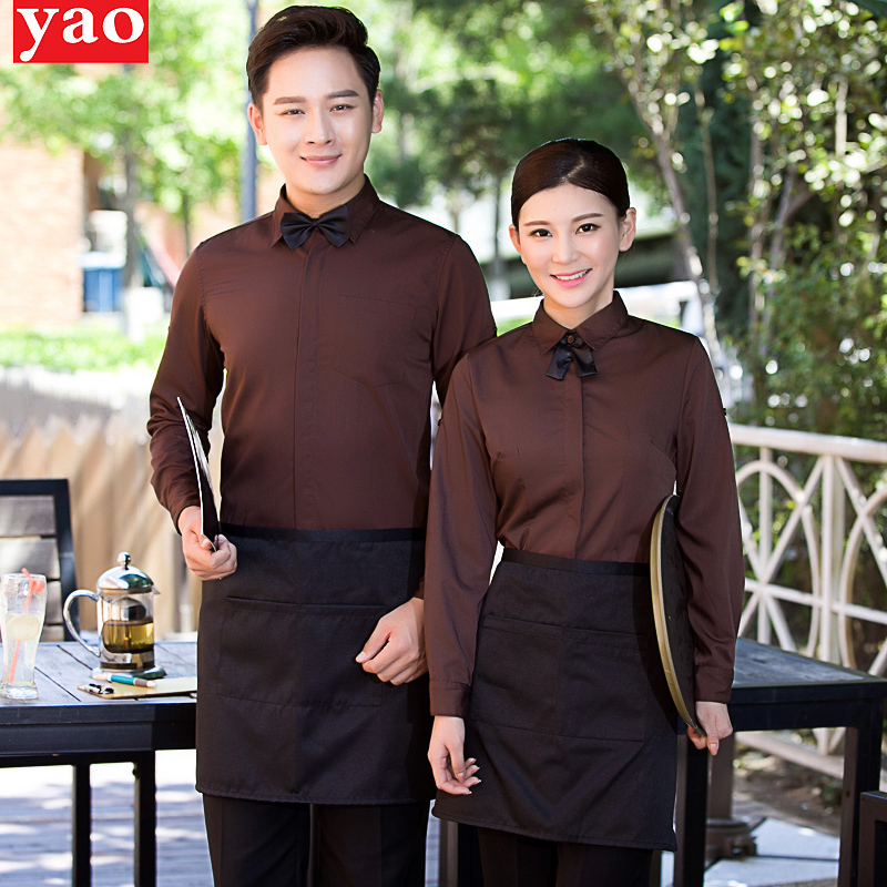 qma新款餐饮酒店工作服夏装网咖啡西餐厅服务员奶茶店女火锅饭店长袖