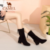 CAMEL骆驼女鞋 秋冬新款 优雅高跟靴粗跟女靴子高筒靴复古方头高靴