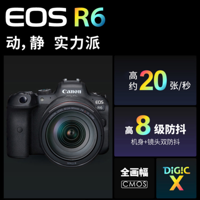 佳能(Canon)EOS R6 全画幅专业微单数码相机 佳能相机 单机身/不含镜头 2010万像素 4K视频拍摄