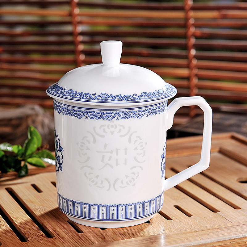 景德镇青花玲珑瓷茶杯手工镂空陶瓷茶杯个人杯办公杯