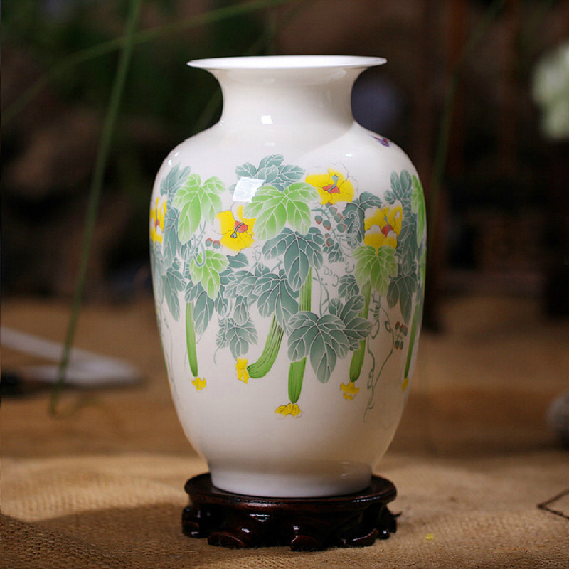 景德镇陶瓷器花瓶 骨瓷薄胎花瓶釉下五彩现代家具装饰摆件 玉壶春