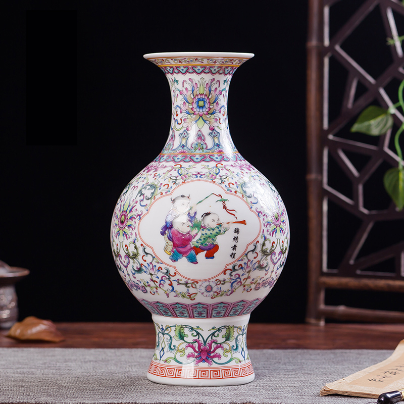 景德镇陶瓷器 珐琅彩花瓶 现代时尚家居装饰客厅工艺品摆件 灯笼瓶 锦绣前程
