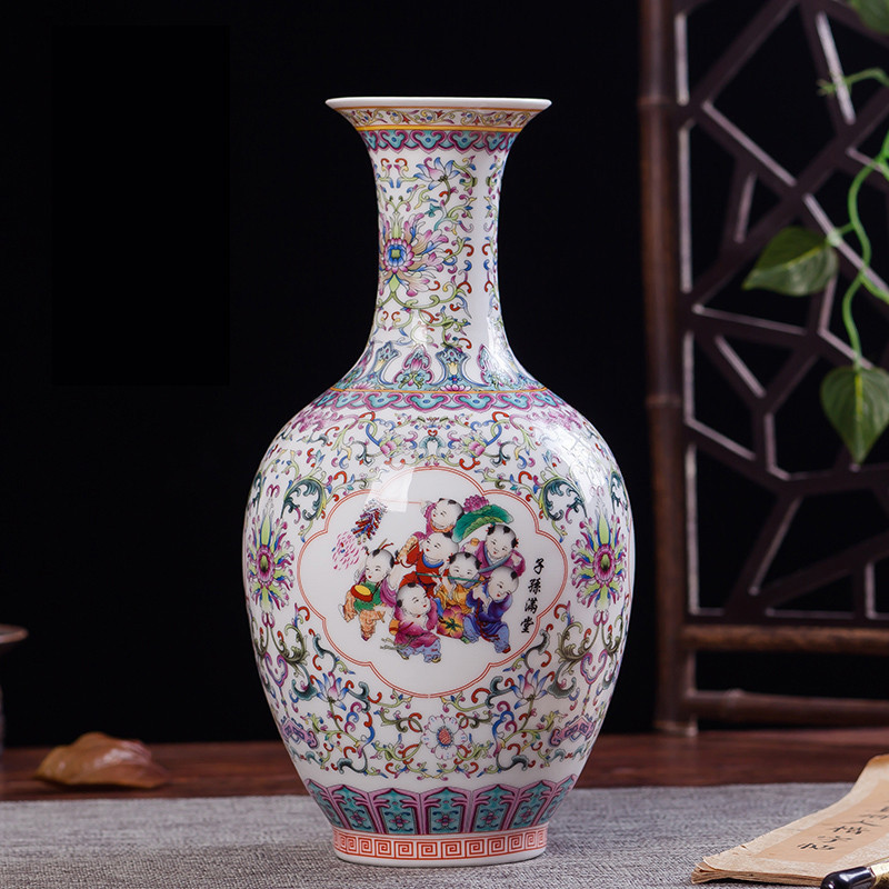 景德镇陶瓷器 珐琅彩花瓶 现代时尚家居装饰客厅工艺品摆件 灯笼瓶 锦绣前程