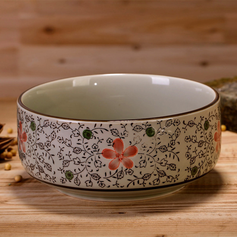 汤碗 陶瓷汤碗大号 日式釉下彩手绘大汤碗面碗 吉祥花