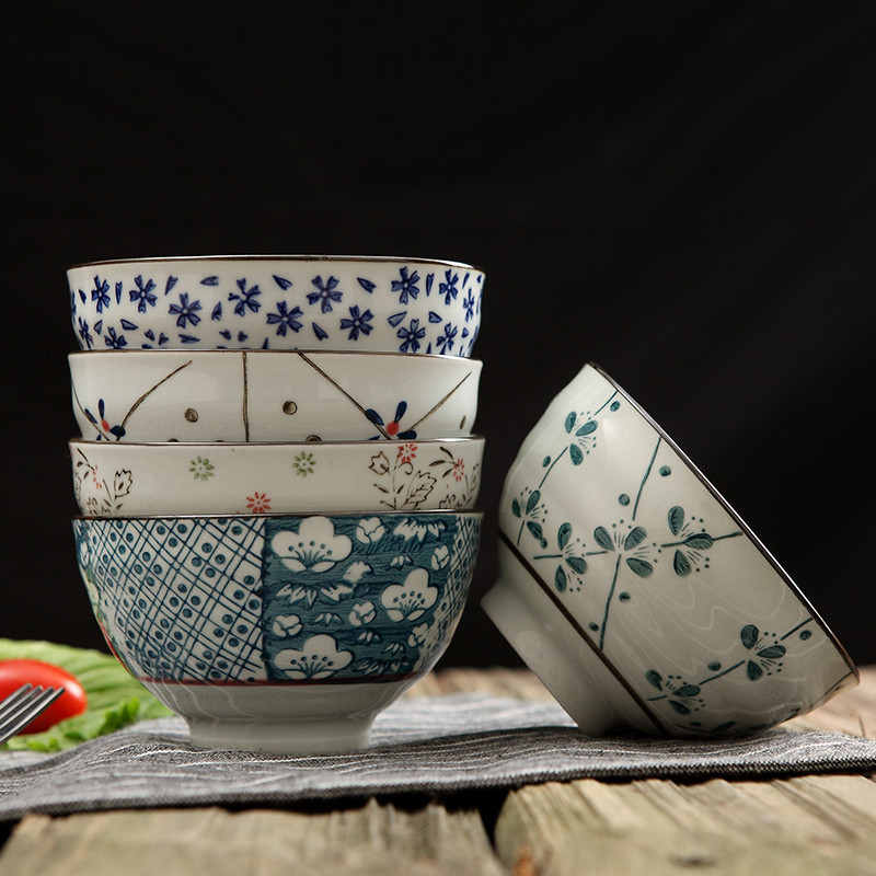 餐具套装碗碟日式韩式创意家用碟碗盘勺釉下彩手绘筷盘结婚礼物 35头配米饭碗