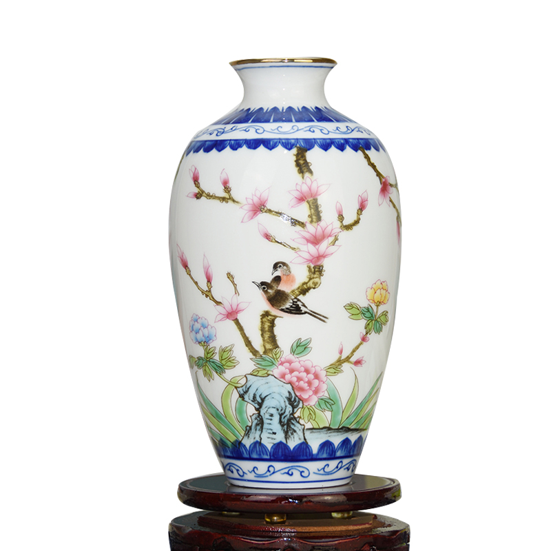 新中式景德镇陶瓷花瓶青花花鸟摆件现代客厅电视柜玄关酒柜家居装饰品 和鸣