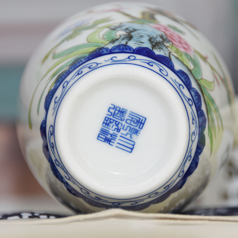 新中式景德镇陶瓷花瓶青花花鸟摆件现代客厅电视柜玄关酒柜家居装饰品 和鸣
