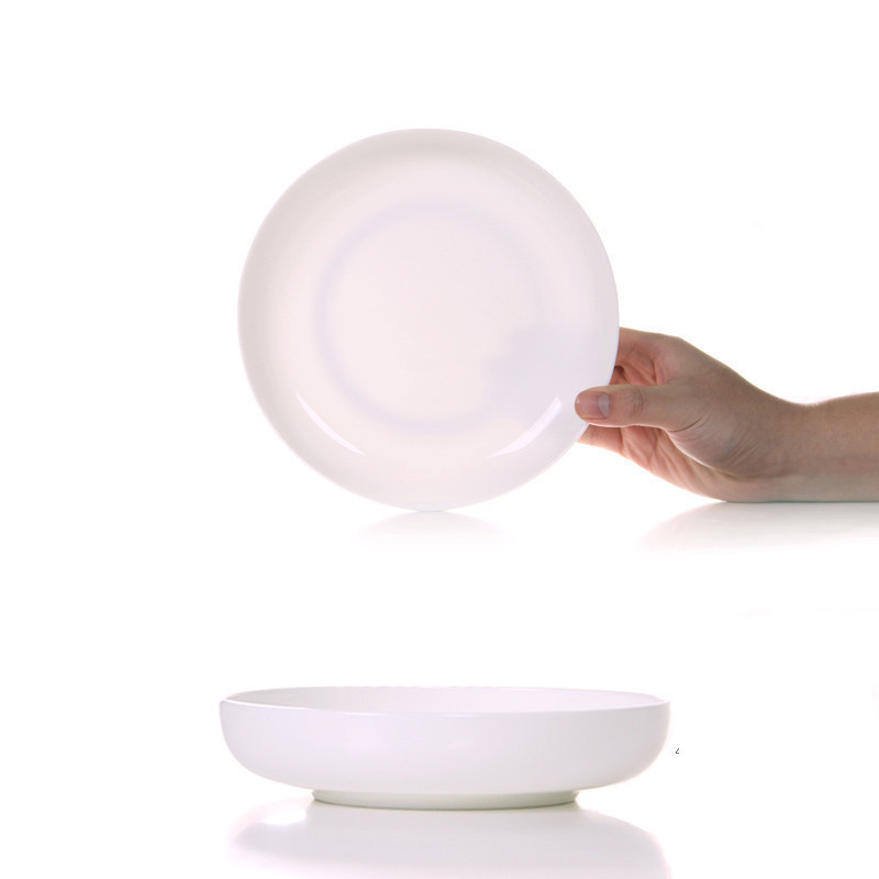 风源纯白色家用圆形菜盘子碟子陶瓷汤盘餐具简约创意骨瓷菜盘餐盘深盘(6英寸加深款一个)