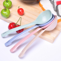 【3个装】小麦秸秆塑料汤勺长柄家用大号粥勺稀饭勺不粘锅勺子创意厨房餐具