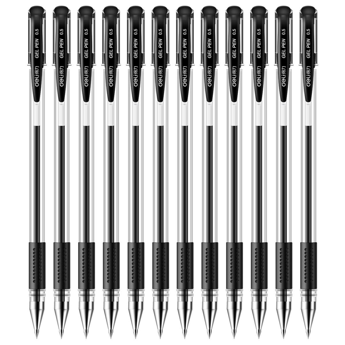 得力(deli)6600ES黑色0.5mm经典办公中性笔水性笔子弹头签字笔 12支/盒 黑色