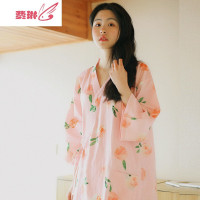 日系睡裙女夏纱布长袖宽松睡袍日式和风大码浴袍和服睡衣 费琳