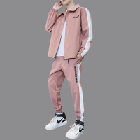 新款粉红色休闲装运动服套装男士春秋季2020新款韩版潮流衣服两件一套