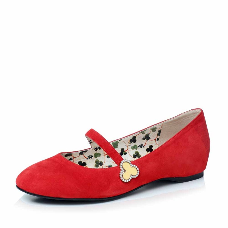 Belle/百丽秋季大英联名款红色简约舒适羊绒皮一字带低跟玛丽珍鞋BQH01CQ7