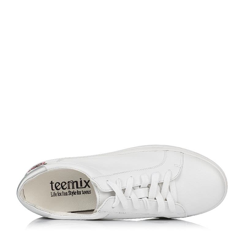Teenmix/天美意春专柜同款白/银牛皮革女皮鞋6W722AM7图片