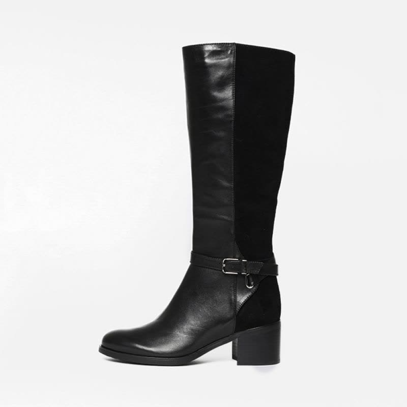 STACCATO/思加图冬季专柜同款黑色牛皮/羊皮女长靴9SF13DG6图片